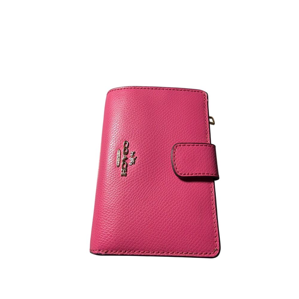 Coach Pink Crossgrain Leather Snap Wallet Signature Interior Gold Hardware